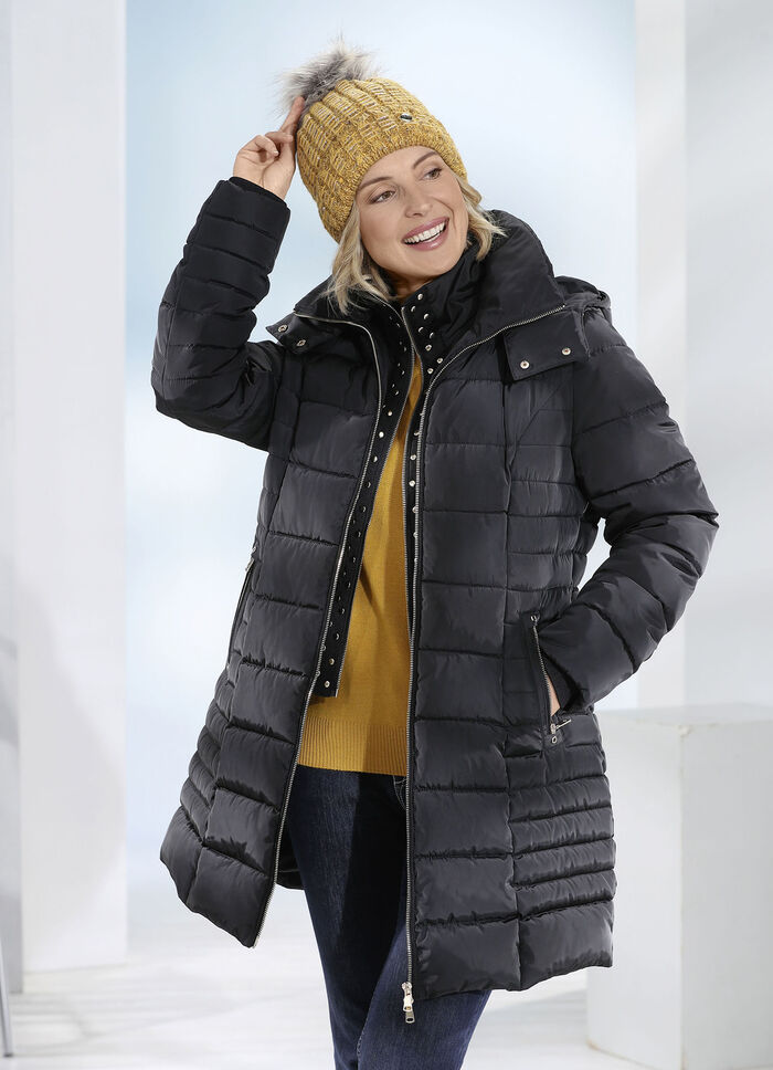 Lange jas met lussen op de afneembare capuchon 