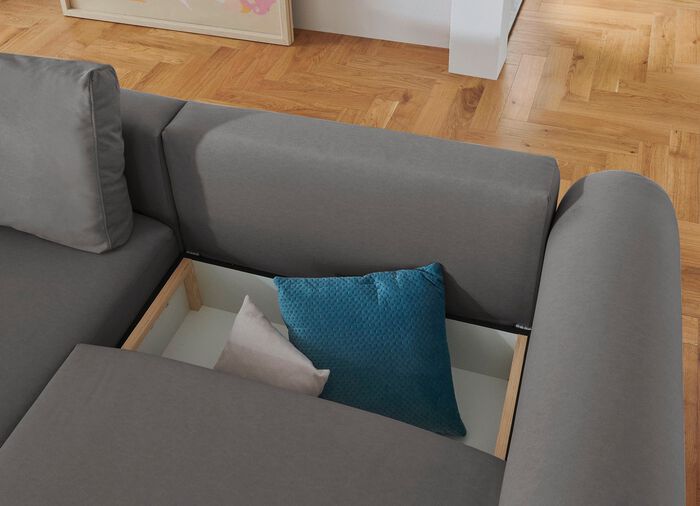 Gestoffeerde hoek met bedfunctie en decoratieve kussens GRIJS