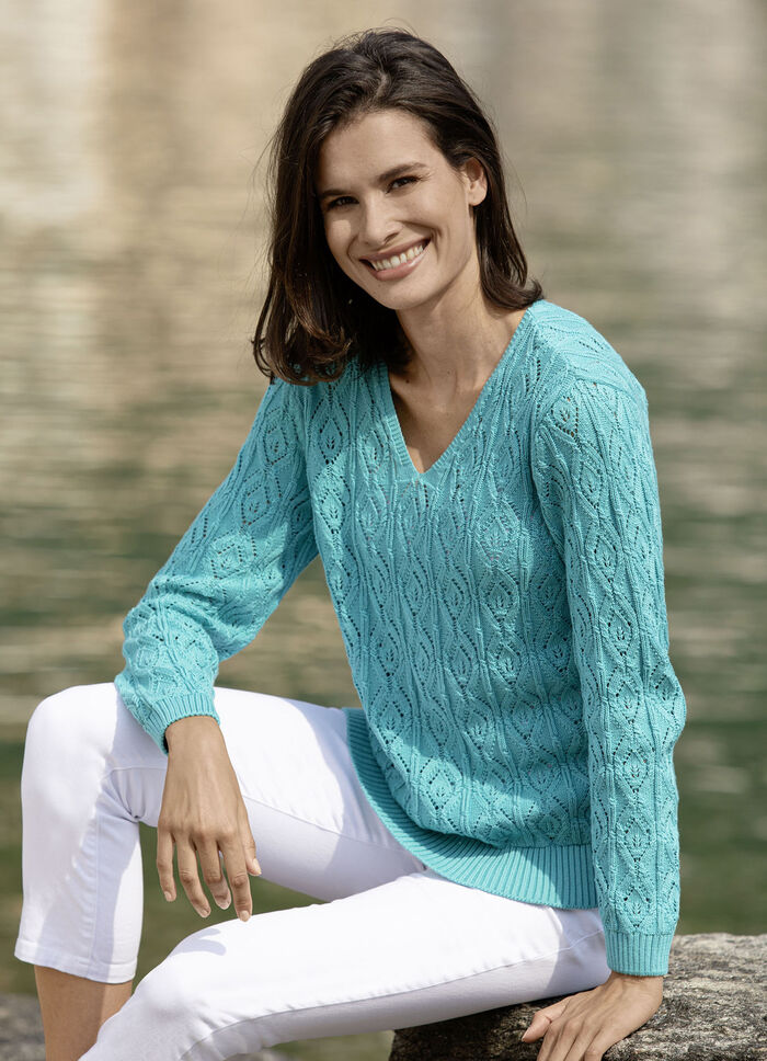 Trui in een mix van patronen TURQUOISE