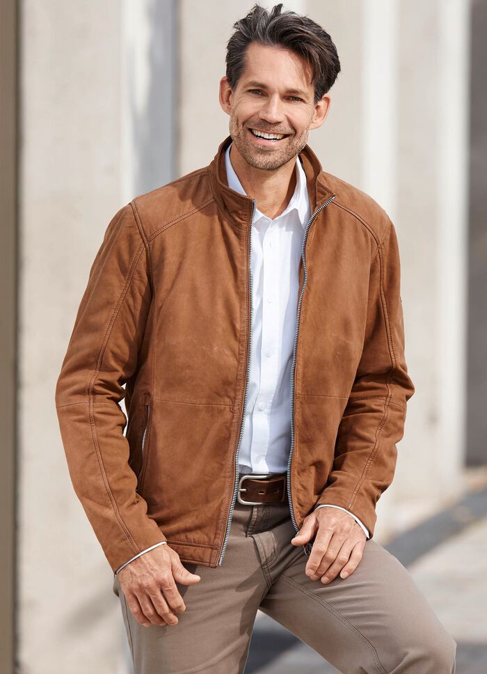 Kort jasje van nubuckleer 