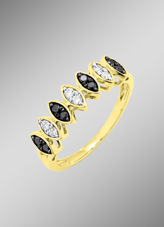 Damesring met diamanten in zwart en wit