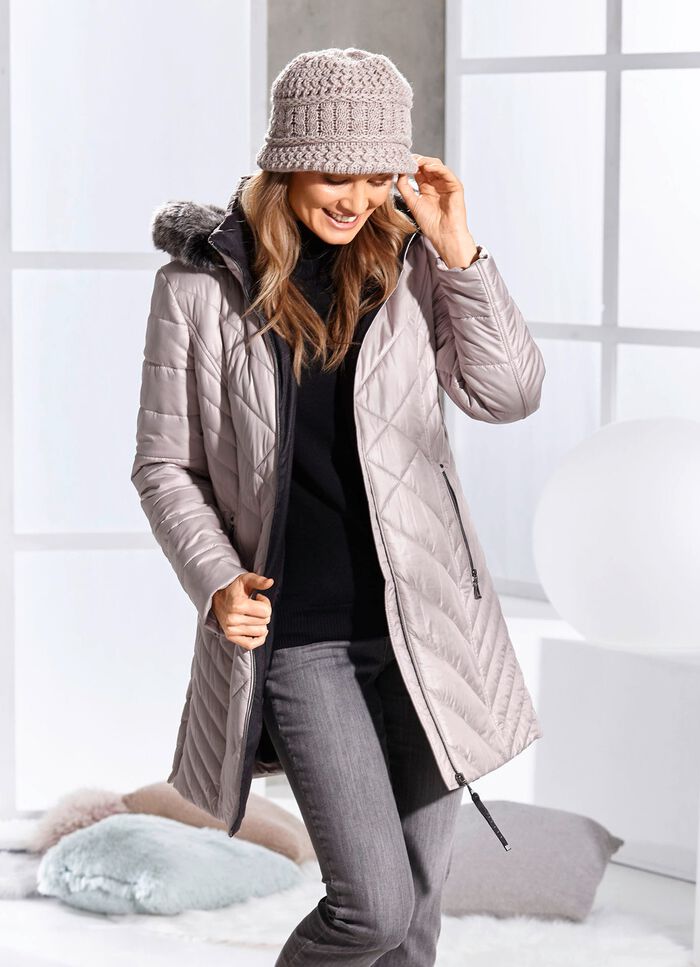 Korte mantel met afneembare kunstbont kraag CAPPUCCINO