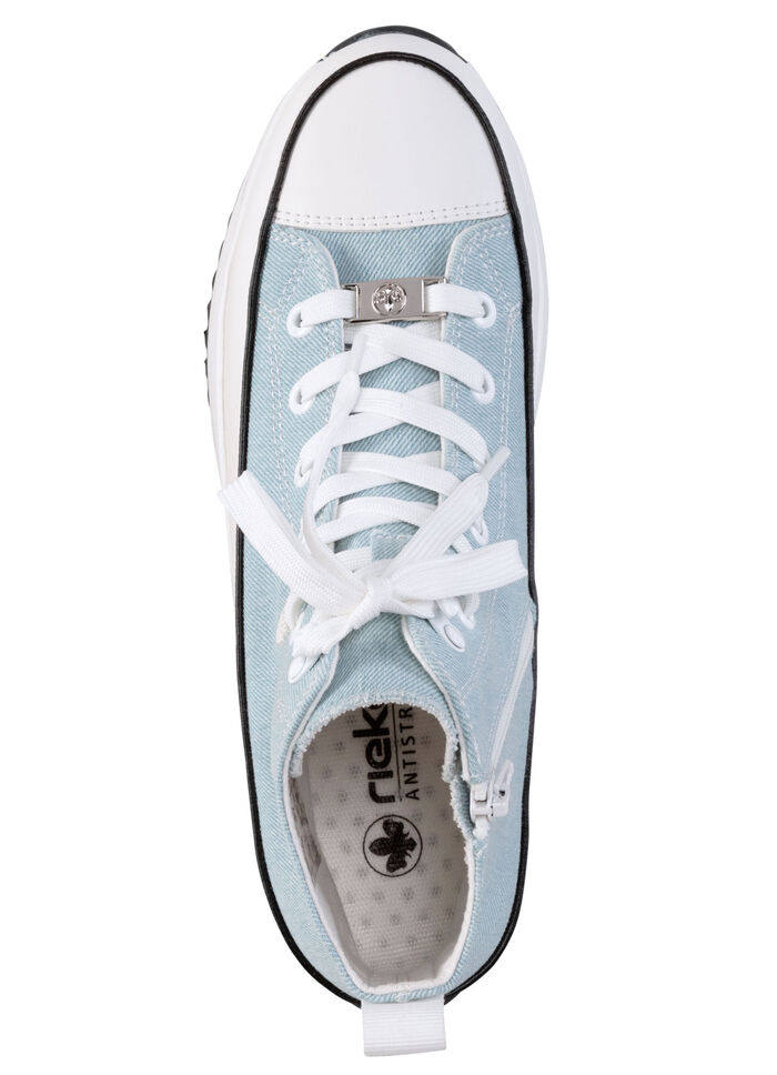 Rieker veterlaarsje in luipaardprint of denimstijl BLAUW-WIT