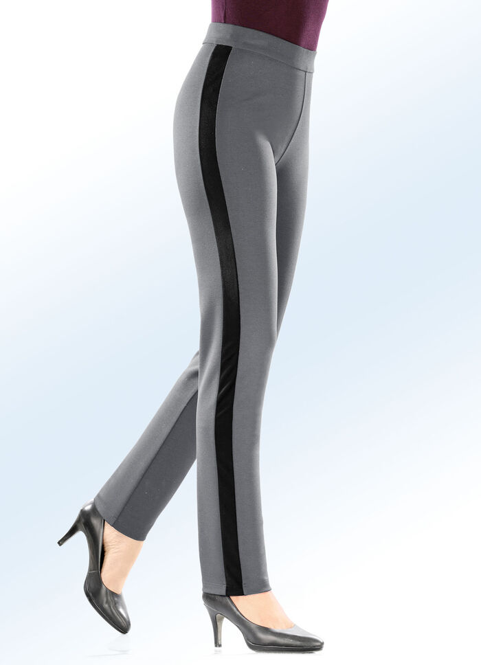 Broek in trendy materiaalmix M'GRIJS-ZWART