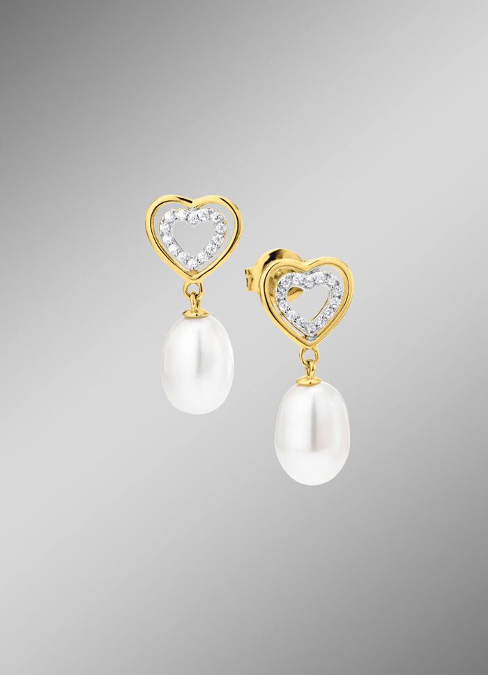 Oorstekers met zoetwaterparels en synthetische zirkonia 