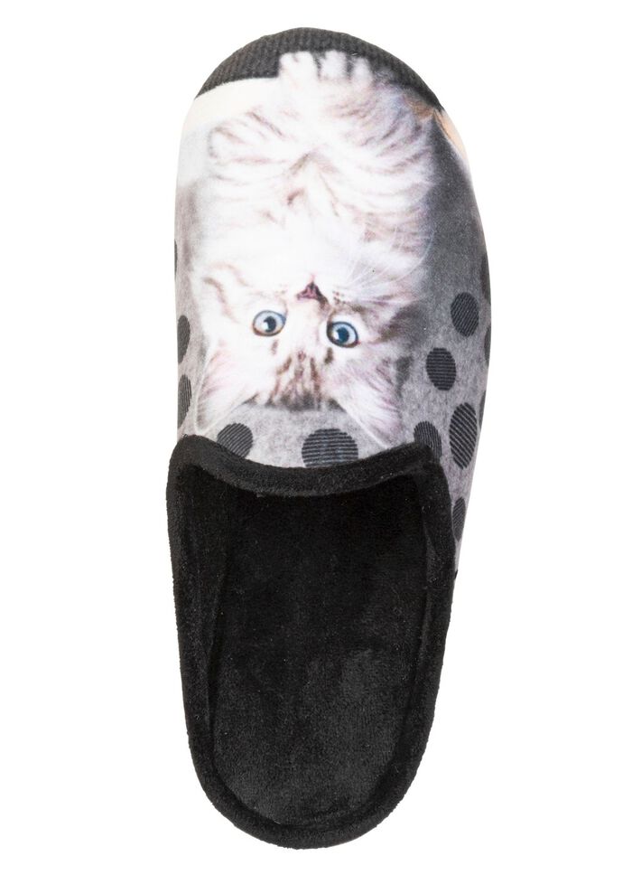 Laurina, klassieke damespantoffels, met kattenmotief 