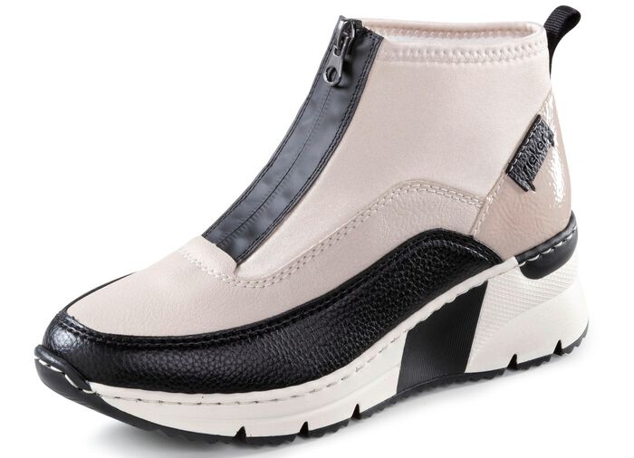 Rieker, stijlvolle dameslaarzen, breedte G, met rits ECRU-ZWART