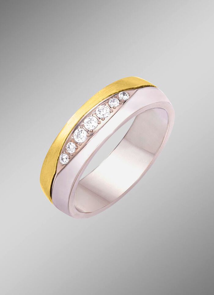 Damesring in bicolor met synthetische zirkonia 