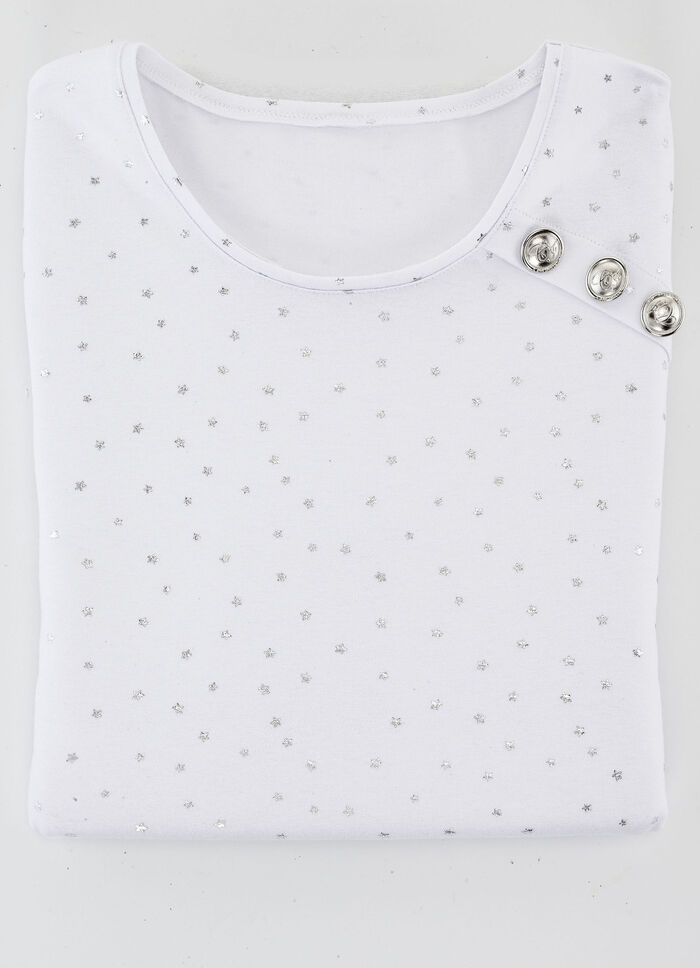 Shirt met sterrenprint all over in 2 kleuren WIT-ZILVERKLEURIG