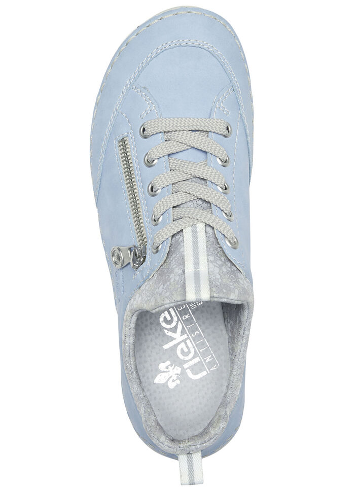 Rieker veterschoen van textiel met bloemenprint en metallic glans LICHTBLAUWGRIJS