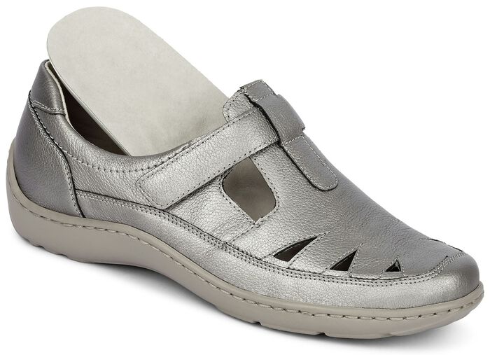 Waldl&auml;ufer, comfortabele damespantoffels, breedte H, met uitneembaar voetbed ZILVERGRIJS