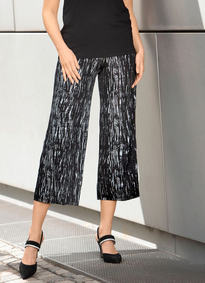 Culottes met elegante glanzende print ZWART-ZILVER