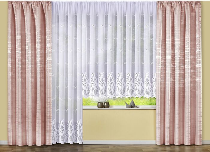 Lange venstervitrage met universele railband 