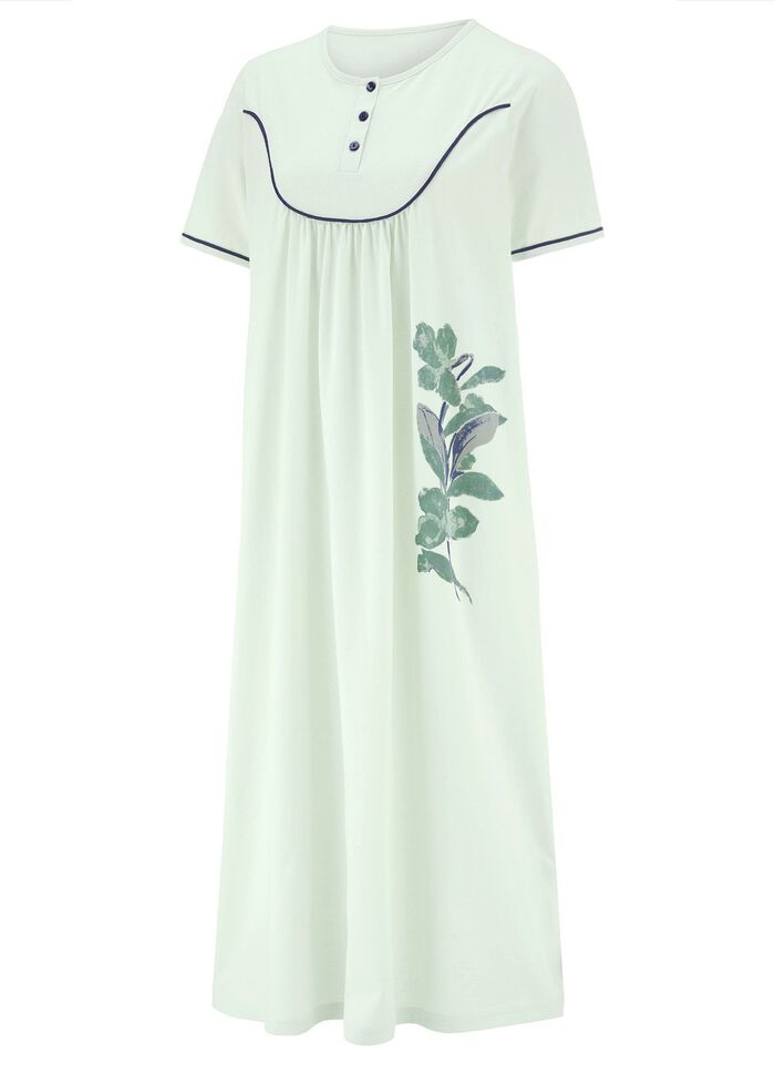 Nachthemd tot op de kuit met knoopsluiting en korte mouwen 