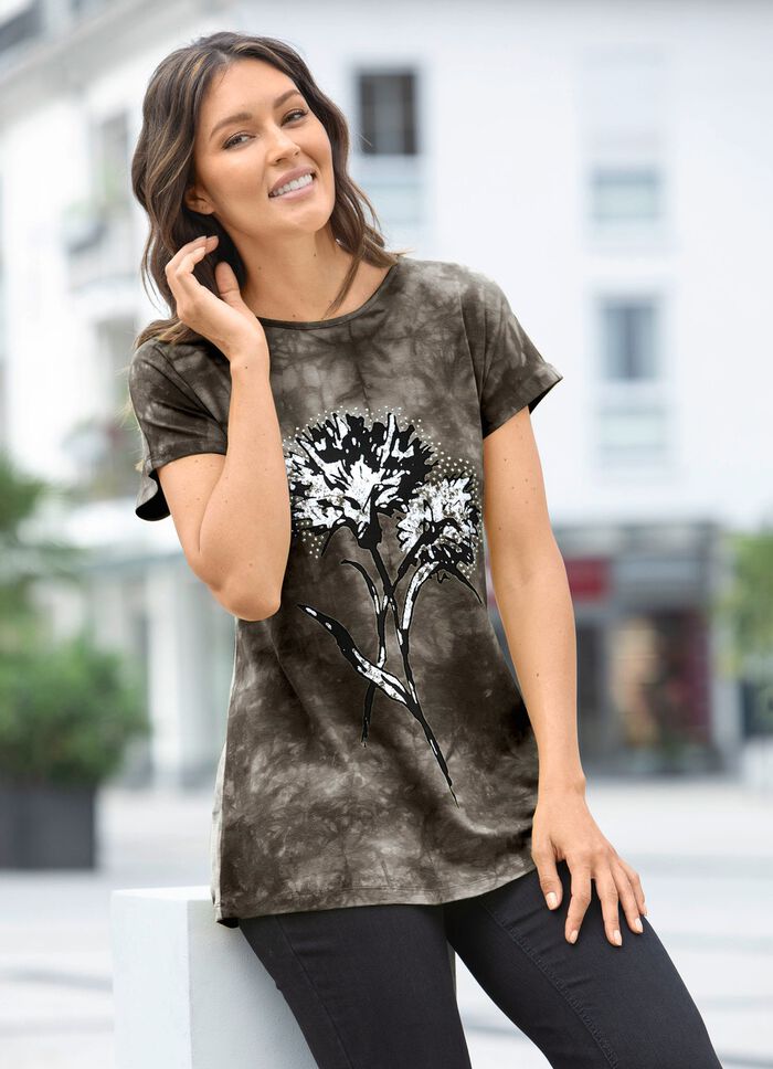 Shirt in batiklook in 2 kleuren KAKI BATIK