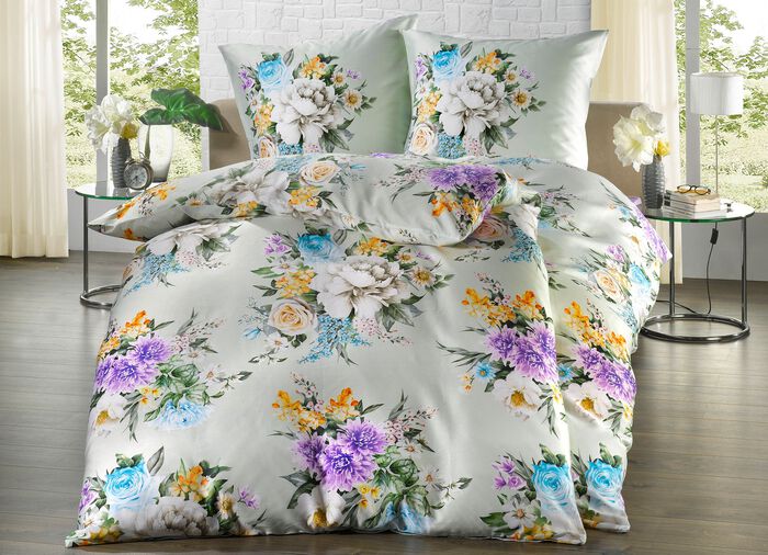 Satijnen beddengoedset LILA/GROEN