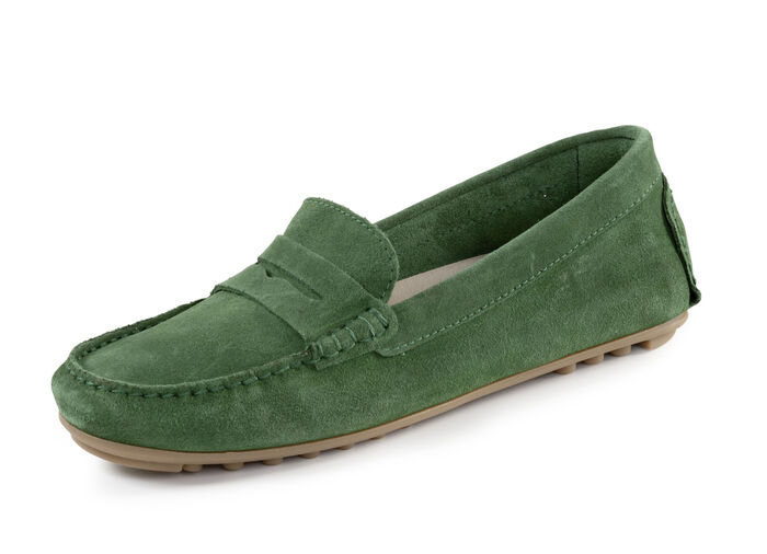 ELENA EDEN mocassinpantoffels gemaakt van soepel rundsu&egrave;deleer GROEN