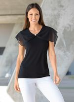 Shirt met ruches van chiffon in 2 kleuren ZWART