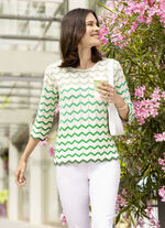 Trui met golvende strepen CREME-GRÜN