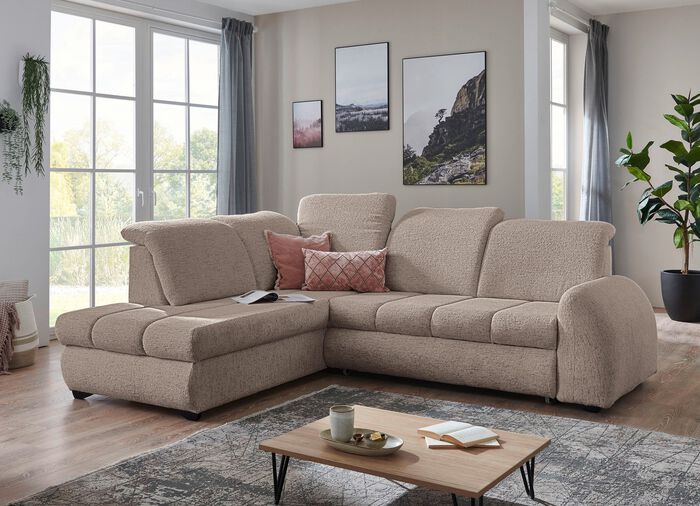 Gestoffeerde hoek met functie en verstelbare hoofdsteunen BEIGE