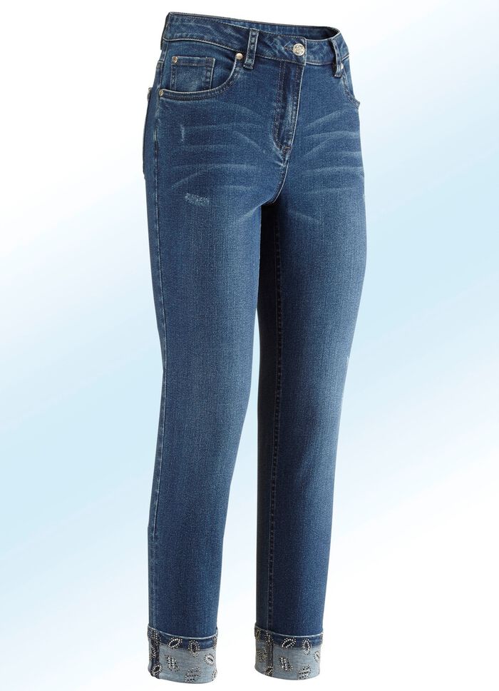 Chique jeans in 7/8-lengte met mooie strass-steentjes 