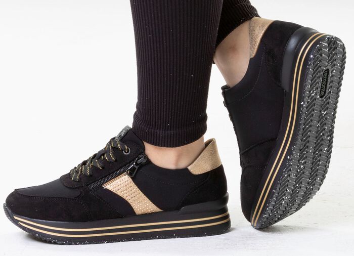 Remonte, trendy damessneakers, breedte G, met uitneembaar voetbed ZWART-GOUD