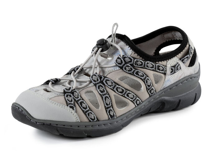 ELENA EDEN sandaal met textielrand GRIJS-TAUPE