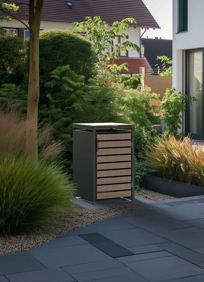 Afvalcontainerbox "Lacina", deuren in houtlook 
