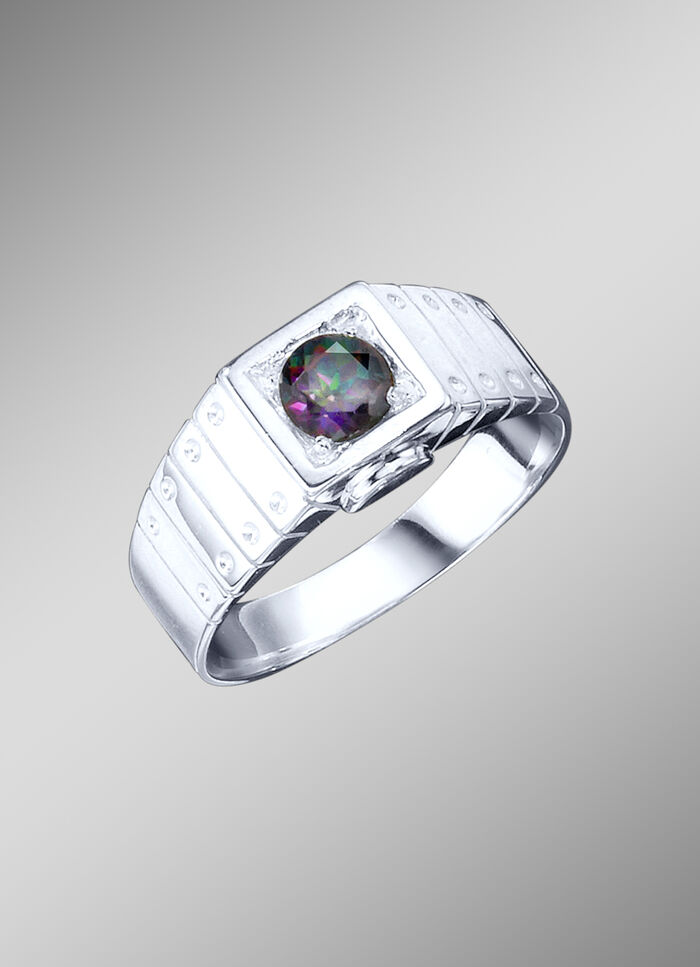 Massieve herenring met echte mystieke topaas 