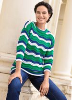 Trui met golf- en strependesign GR&Uuml;N-ROYALBLAU-WEISS