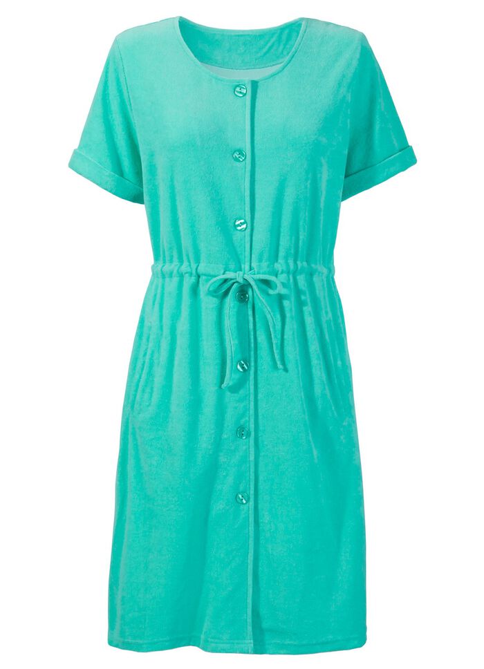 Jurk van badstof met doorlopende knoopsluiting 