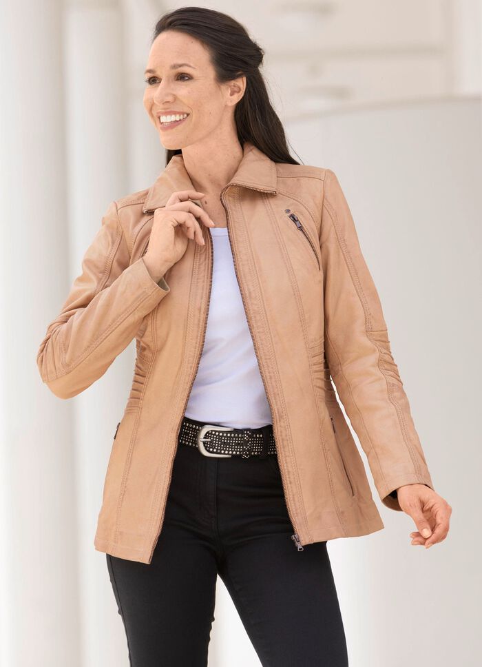 Kort leren jasje met opstaande kraag 