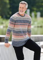 Aantrekkelijke trui met ronde hals MARINE-ORANGE-BEIGE MELIERT