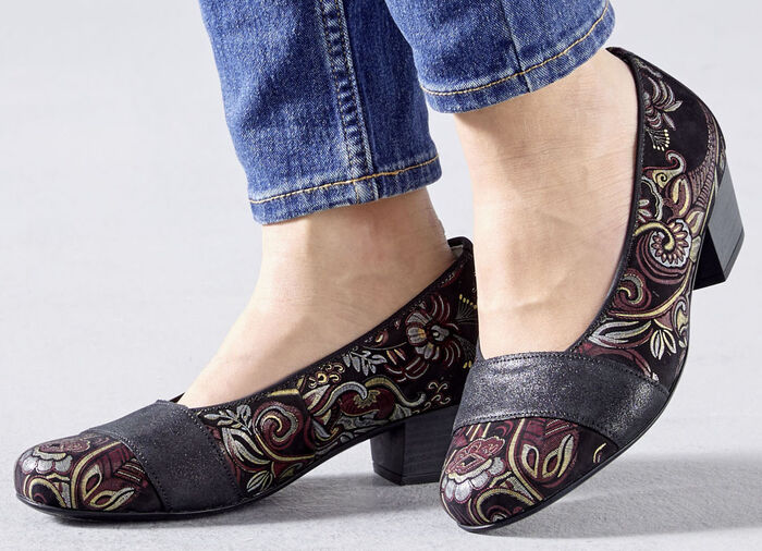 Waldl&auml;ufer, comfortabele damespumps, breedte K, met uitneembaar voetbed ZWART KLEURRIJK