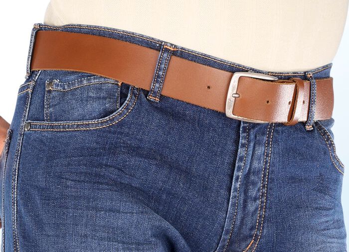 Trendy herenriem, gemaakt van leer, 4 cm breed COGNAC