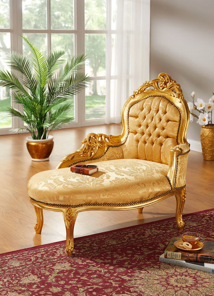 Chaise longue met massief houten frame GOUD