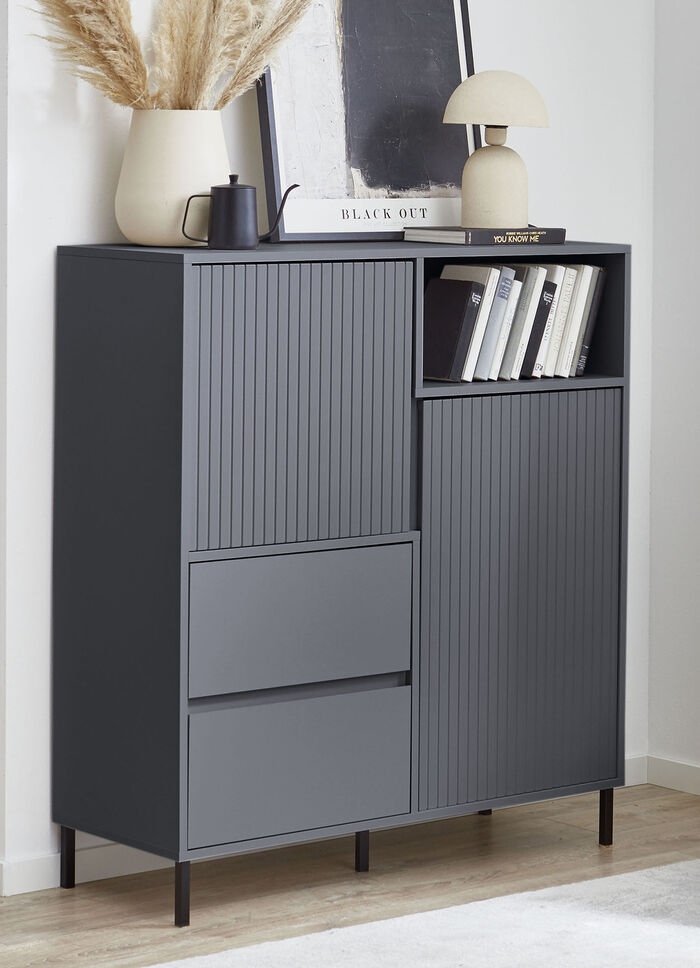 Highboard met uitgebreide gegroefde voorkant ANTHRAZIT