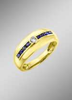 Glanzende herenring met echte saffieren en synth. zirkonia 