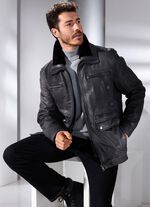 Leren jas met afneembare imitatiebontkraag 