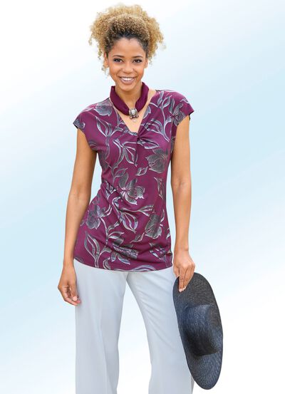 Tuniek met gebloemde, glanzende alloverprint 