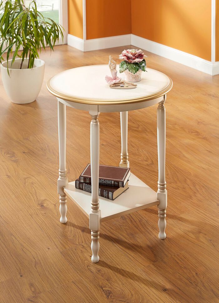 Deels massieve bijzettafel met goudkleurige applicaties 