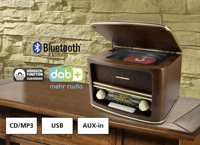 "soundmaster" nostalgisch stereosysteem in echt houten behuizing