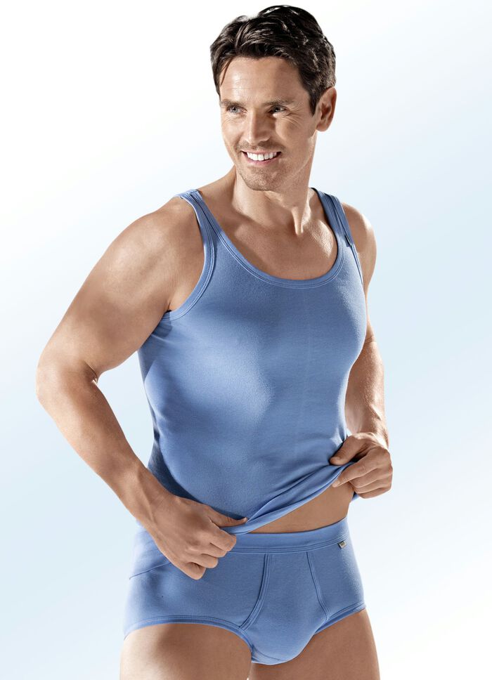 Hermko set van vier onderhemden van fijne ribtricot, blauw 