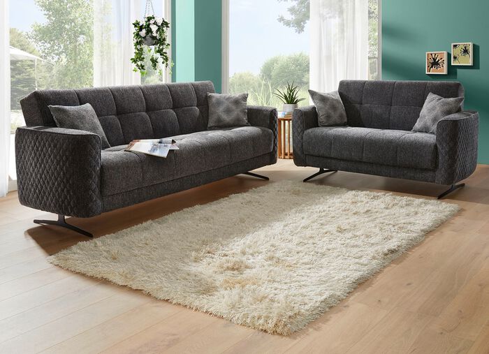 Gestoffeerd meubilair met bedfunctie en sierkussens ANTRACIET