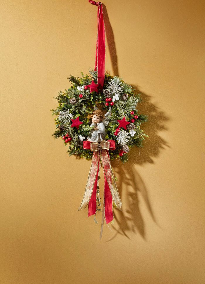 Wandkrans met engel van polyresin 