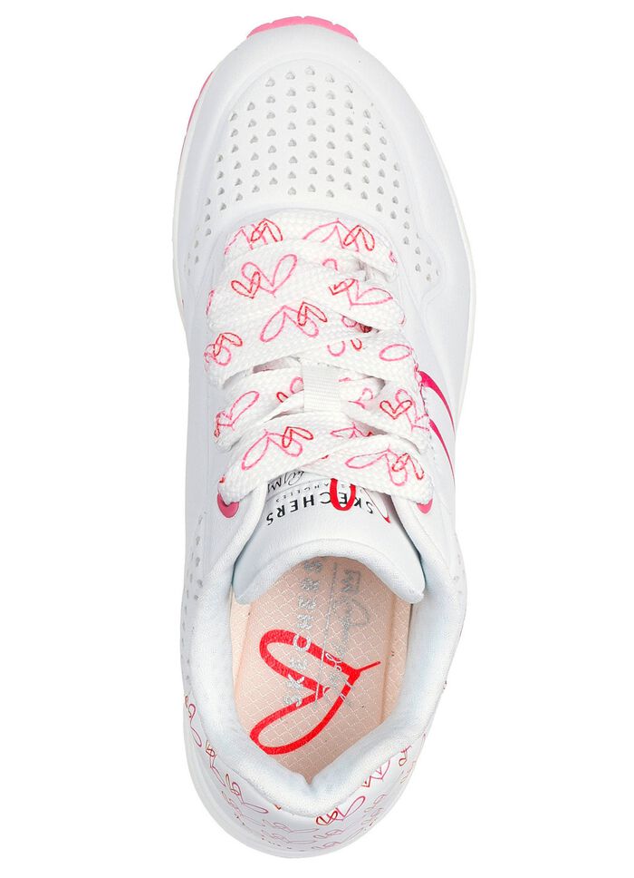 SKECHERS veterschoenen met schattige hartjesprint WIT-ROZE
