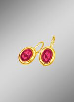 Oorbellen met echte robijnen in cabochonstijl 