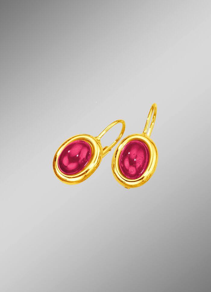 Oorbellen met echte robijnen in cabochonstijl 