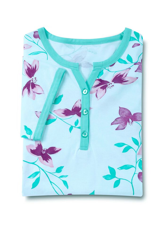 Twee-pack nachthemden, knielang met knoopsluiting en korte mouwen 