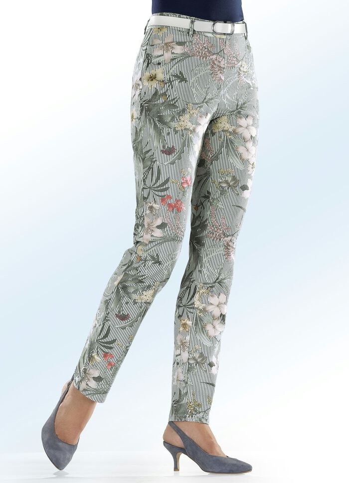 Broek met opvallende strepen en bloemmotief KHAKI-ECRU